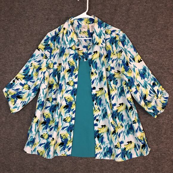 JMS Top w/Cami 2X 18-20W Button Up Shirt Just My Size Artsy Floral Bohemian - Picture 1 of 11